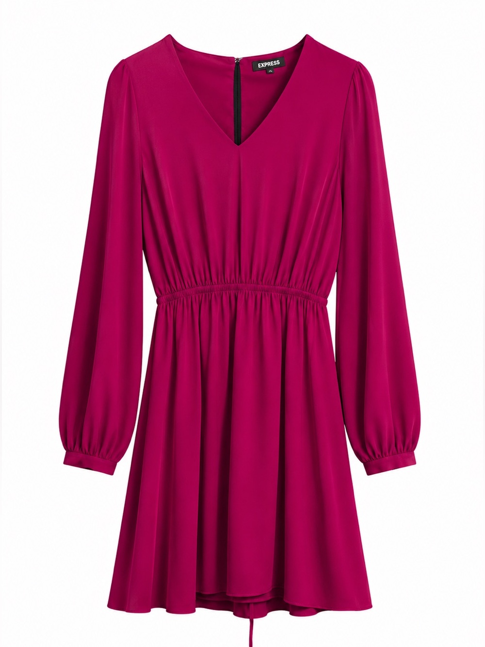 Express Fuchsia V-Neck Long Sleeve A-Line Dress